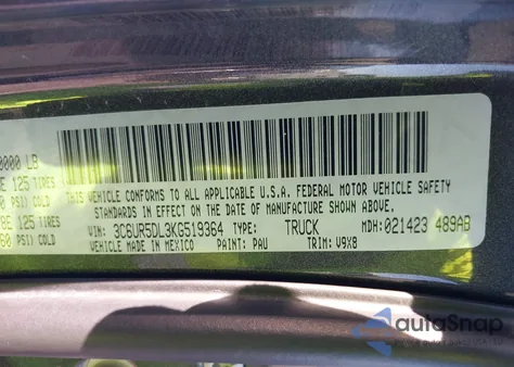 2019 Ram 2500 Big Horn из США, поврежденный, VIN 3C6UR5DL3KG519364